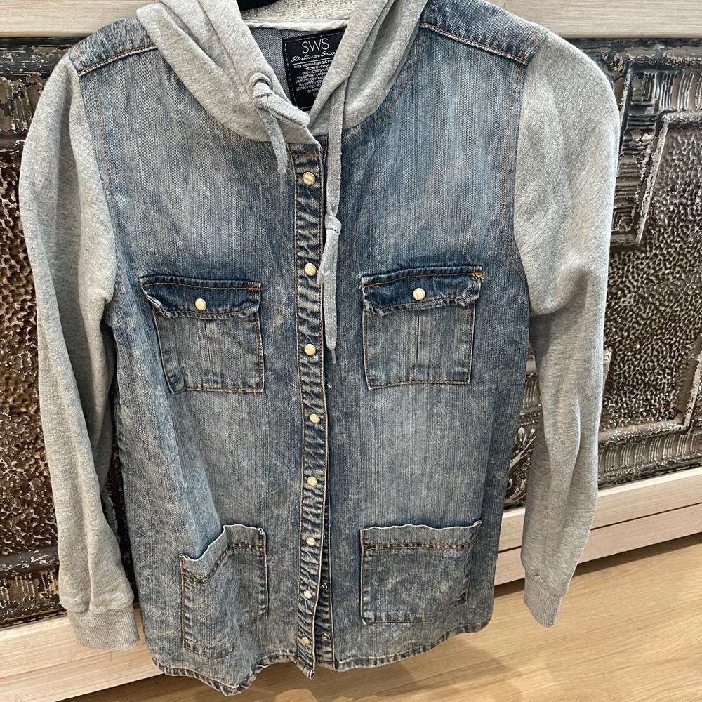 SWS Blue Jean Jacket with Gray Hoodie